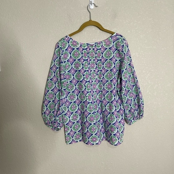 Talbots Green Purple Medallion Print Blouse Small Petite - Picture 5 of 6